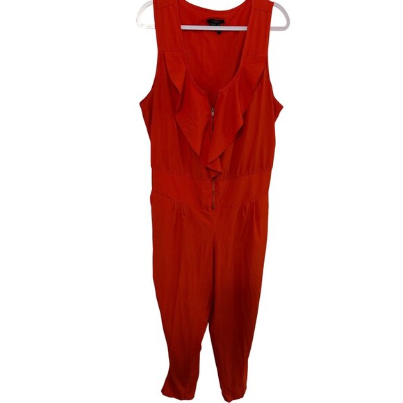Toxik3 Womens 2X Red Sleeveless Ruffled Jumpsuit Front Zipper Stretch Fabric BBW - Picture 1 of 8
